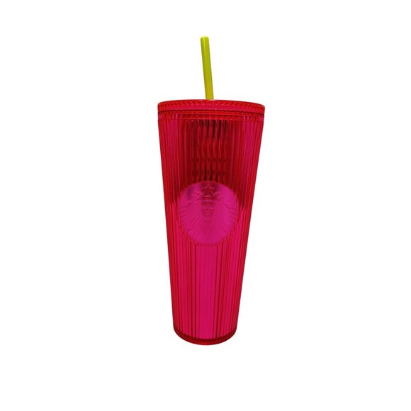 Starbucks Summer 2023 Pleated Neon Dragonfruit Barbie Pink Venti 24 oz Tumbler - Picture 1 of 4